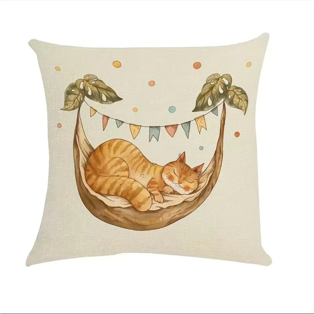 4pcs Cat Modern Sofa Throw Pillow Cover, Decorative Outdoor‎ Linen Blend Fabric